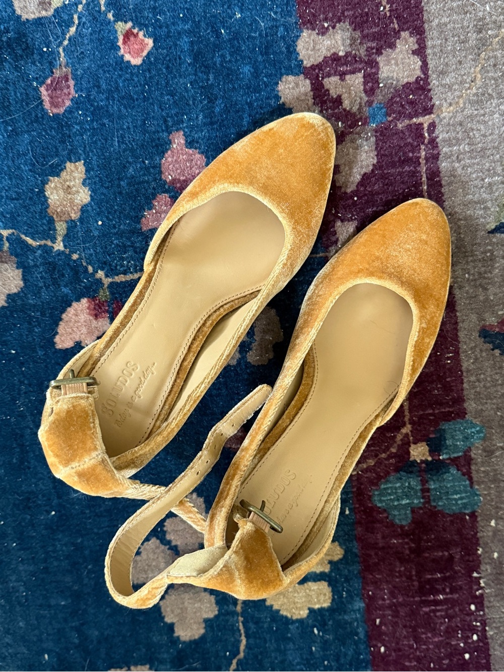 Soludos Mustard Velvet Ankle-Strap Heels
